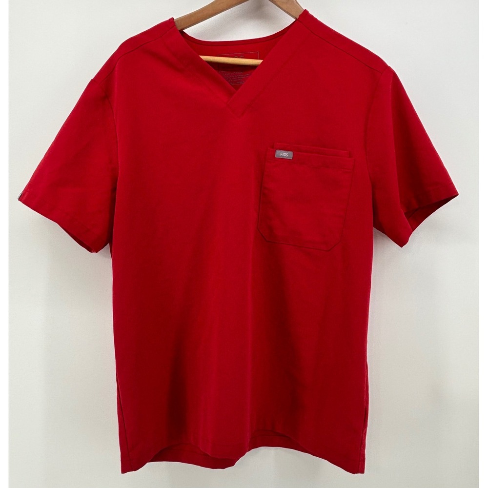 FIGS Leon Scrub Top Men's M Red Three-Pocket V-Neck